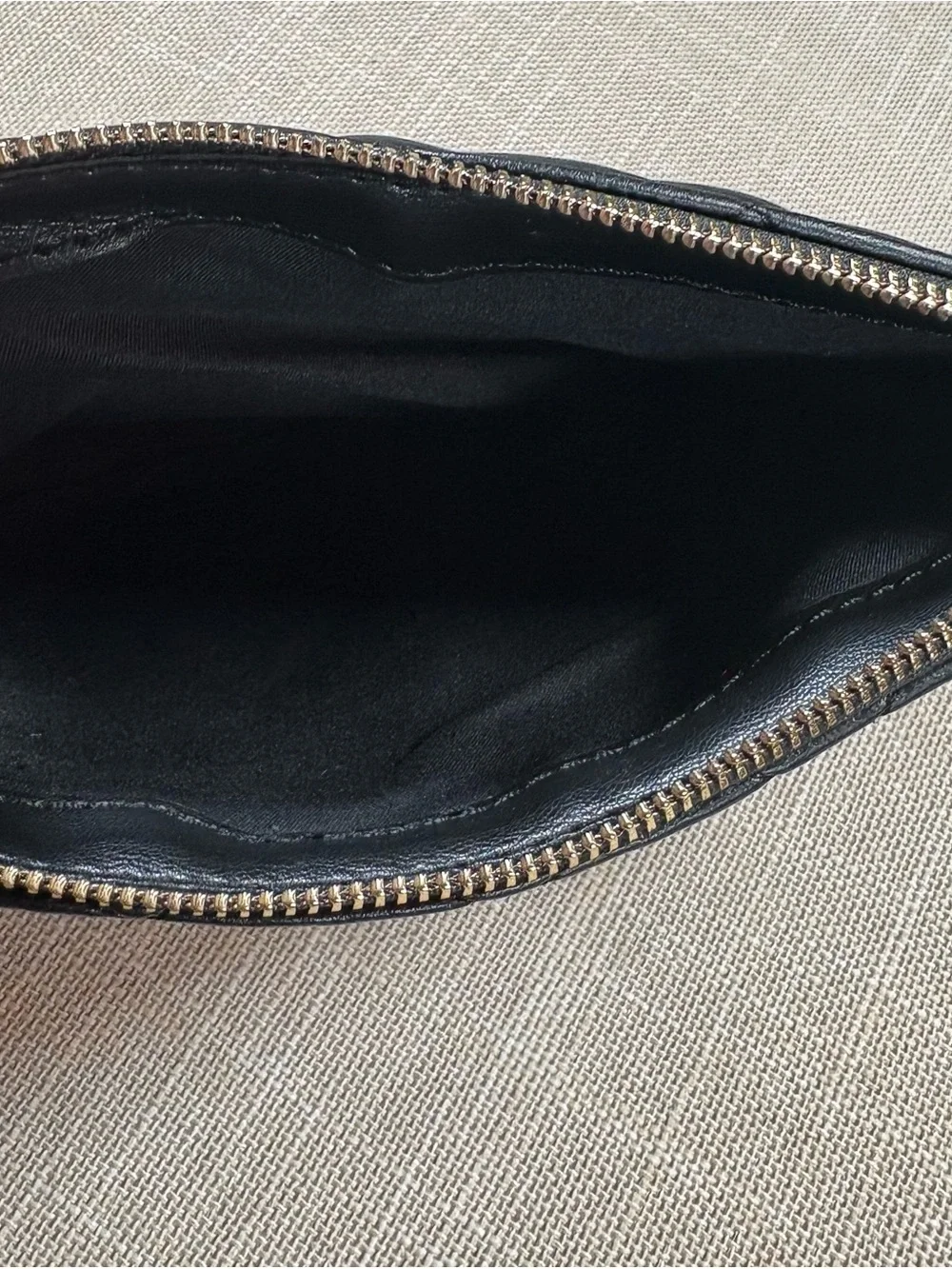 Black Quilted Leather Wristlet Clutch with Gold Ring
